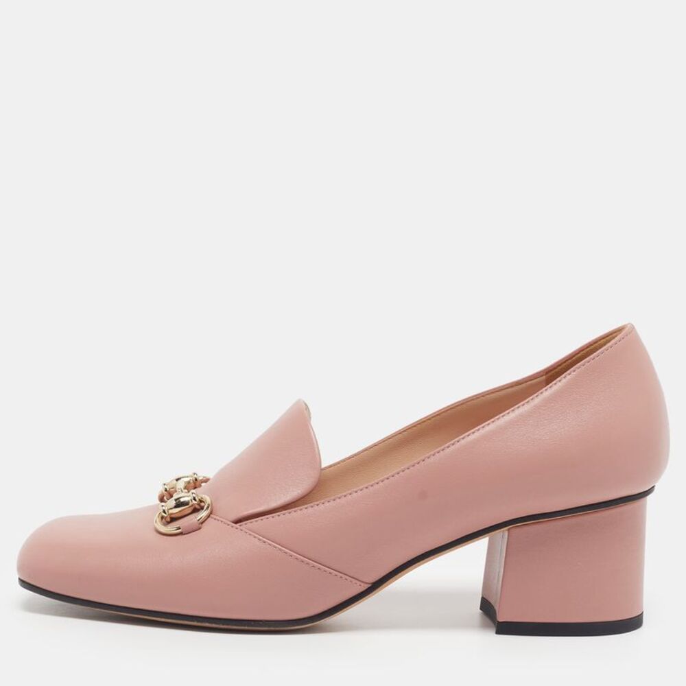 Gucci Horsebit Size 38 Pink Leather Block Heel Loafer Pumps